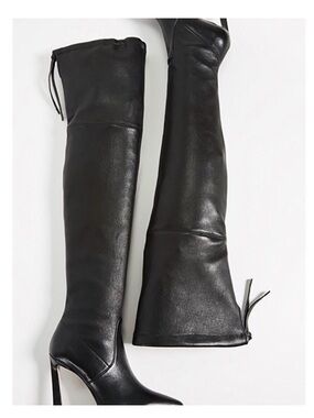Stuart Weitzman Black Leather Over-the-Knee Stiletto Boots